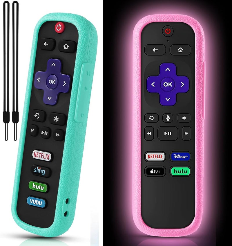 SOTATOO TCL | غلاف ريموت هيونداي روكو - عبوة 2 غلاف سيليكون لروكو إكسبريس 4K+ 2021 و ستريمينغ ستيك+ مع حبال باللون الوردي المتلألئ والأزرق السماوي - Image 1
